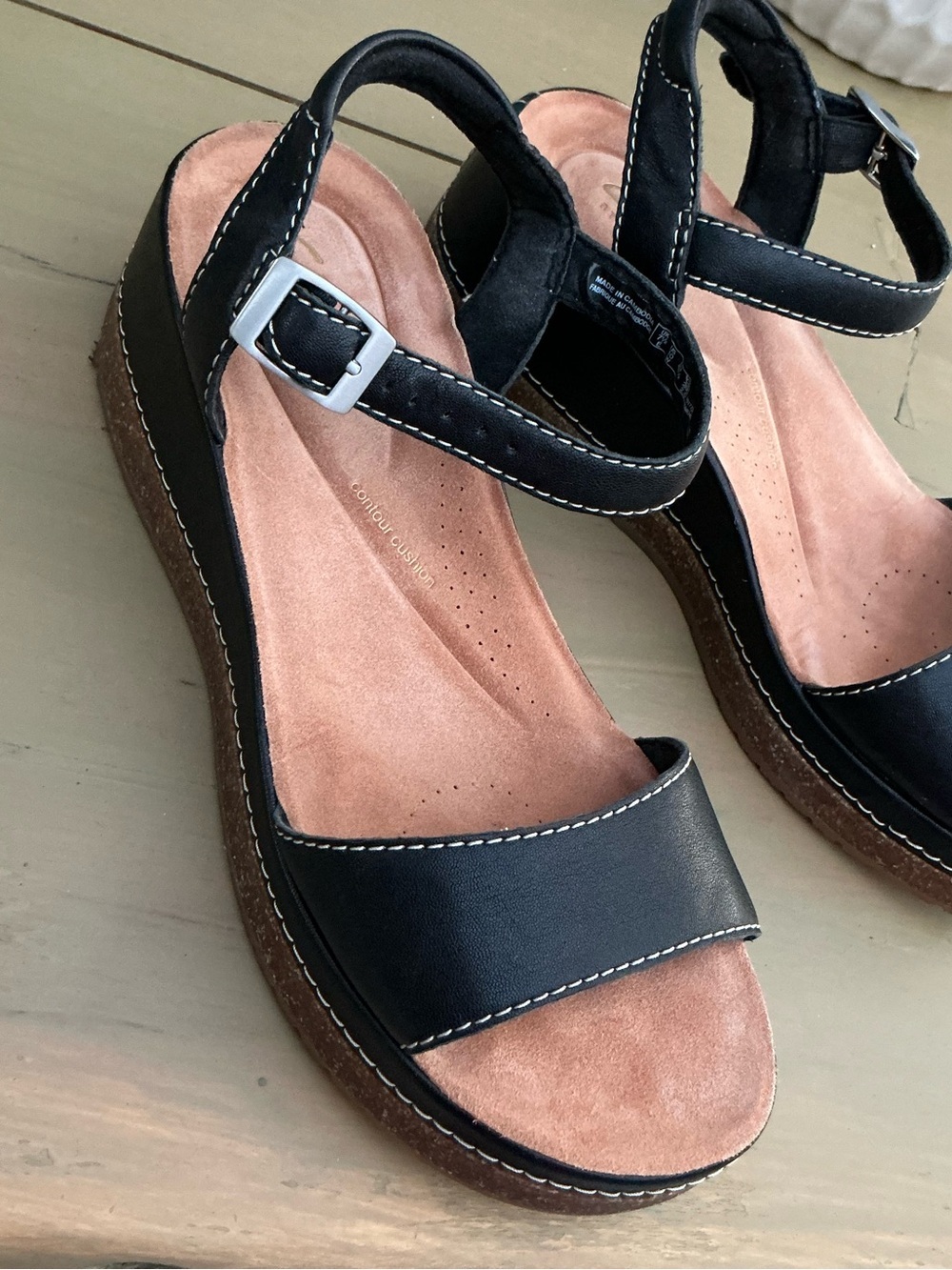 Clarks Kassanda Lily Wedge Women's BlackLeather Platform Sandals with AnkleStrap